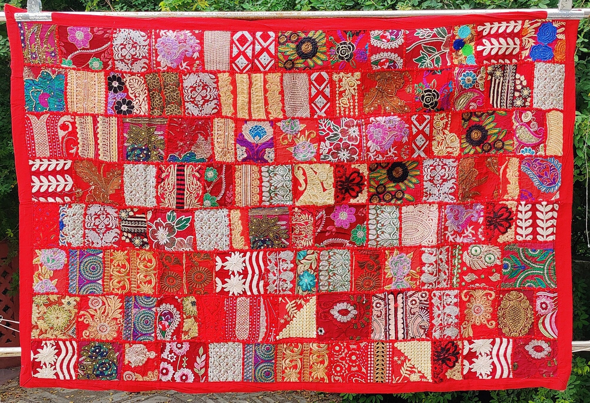 Sari Patchwork Wall Hanging Indian Vintage Bohemian Wall Tapestry Art