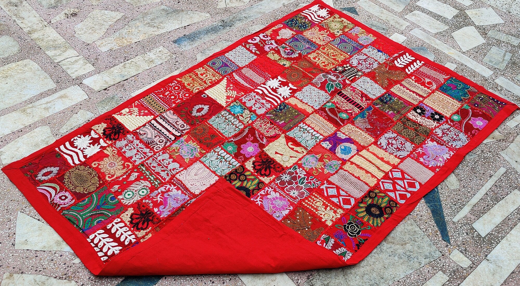 Sari Patchwork Wall Hanging Indian Vintage Bohemian Wall Tapestry Art