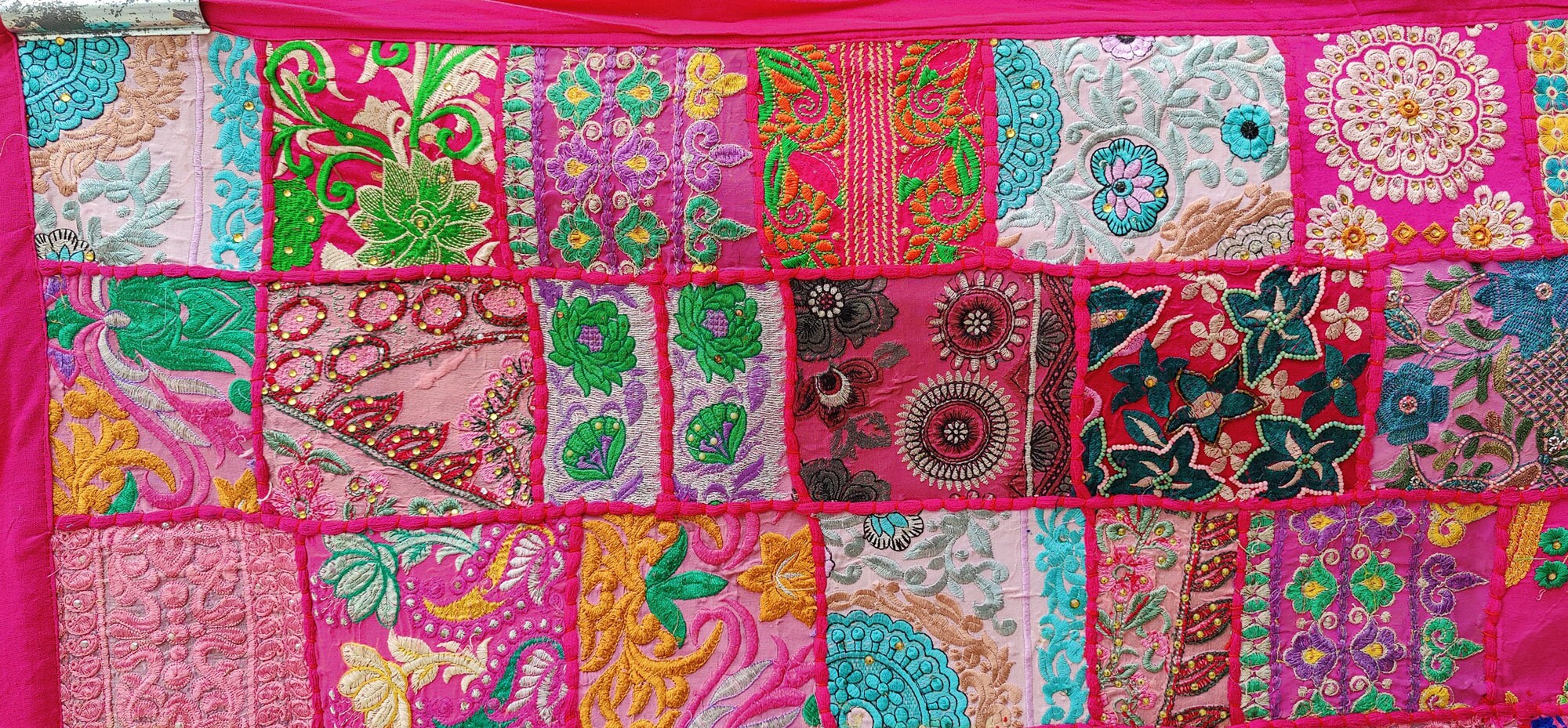 Bohemian Hand Embroidered Patchwork Wall Hanging One Of Kind Patchwork Wall Piece