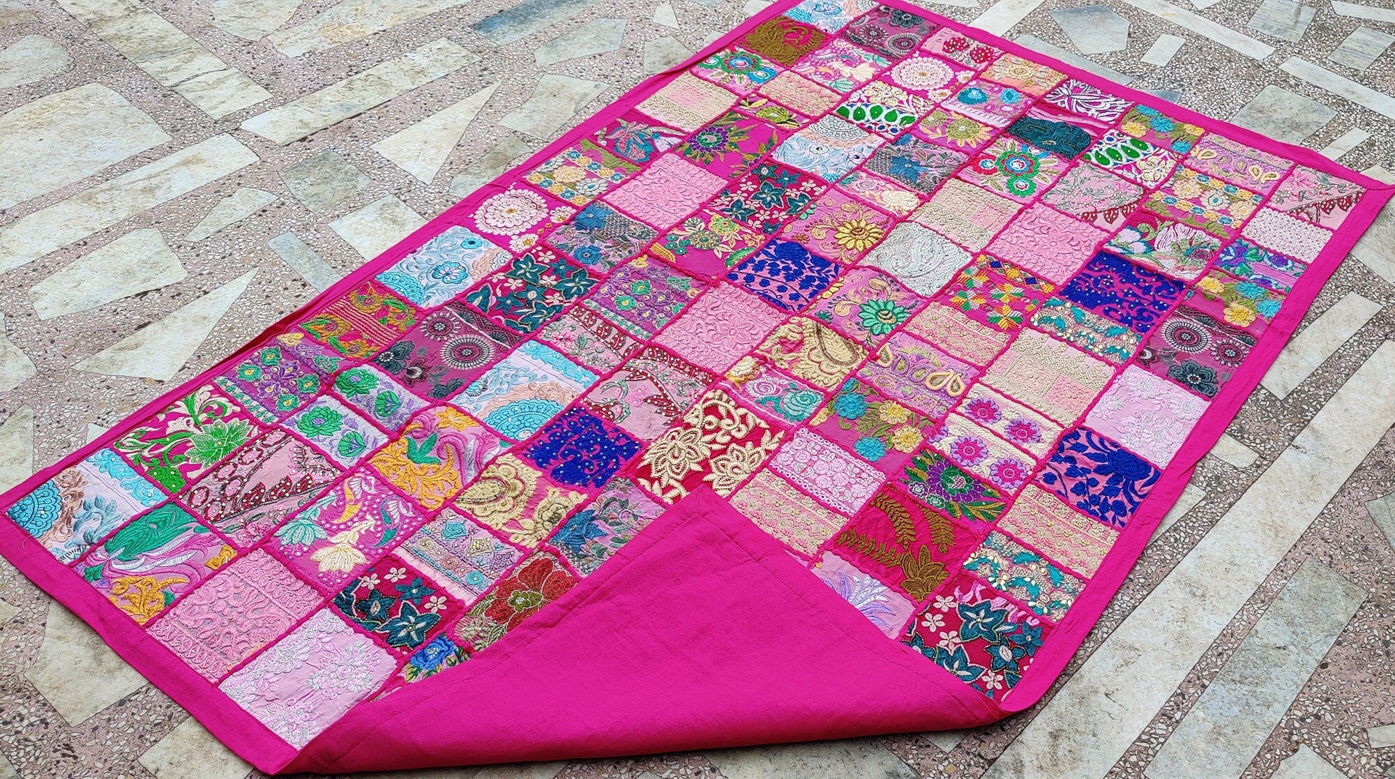 Bohemian Hand Embroidered Patchwork Wall Hanging One Of Kind Patchwork Wall Piece