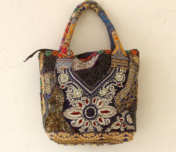 Blue Handmade banjara embroidered hand bag women Patchwork shoulder evening ethnic bag