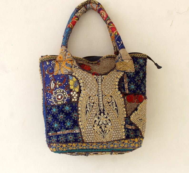 Blue Handmade banjara embroidered hand bag women Patchwork shoulder evening ethnic bag