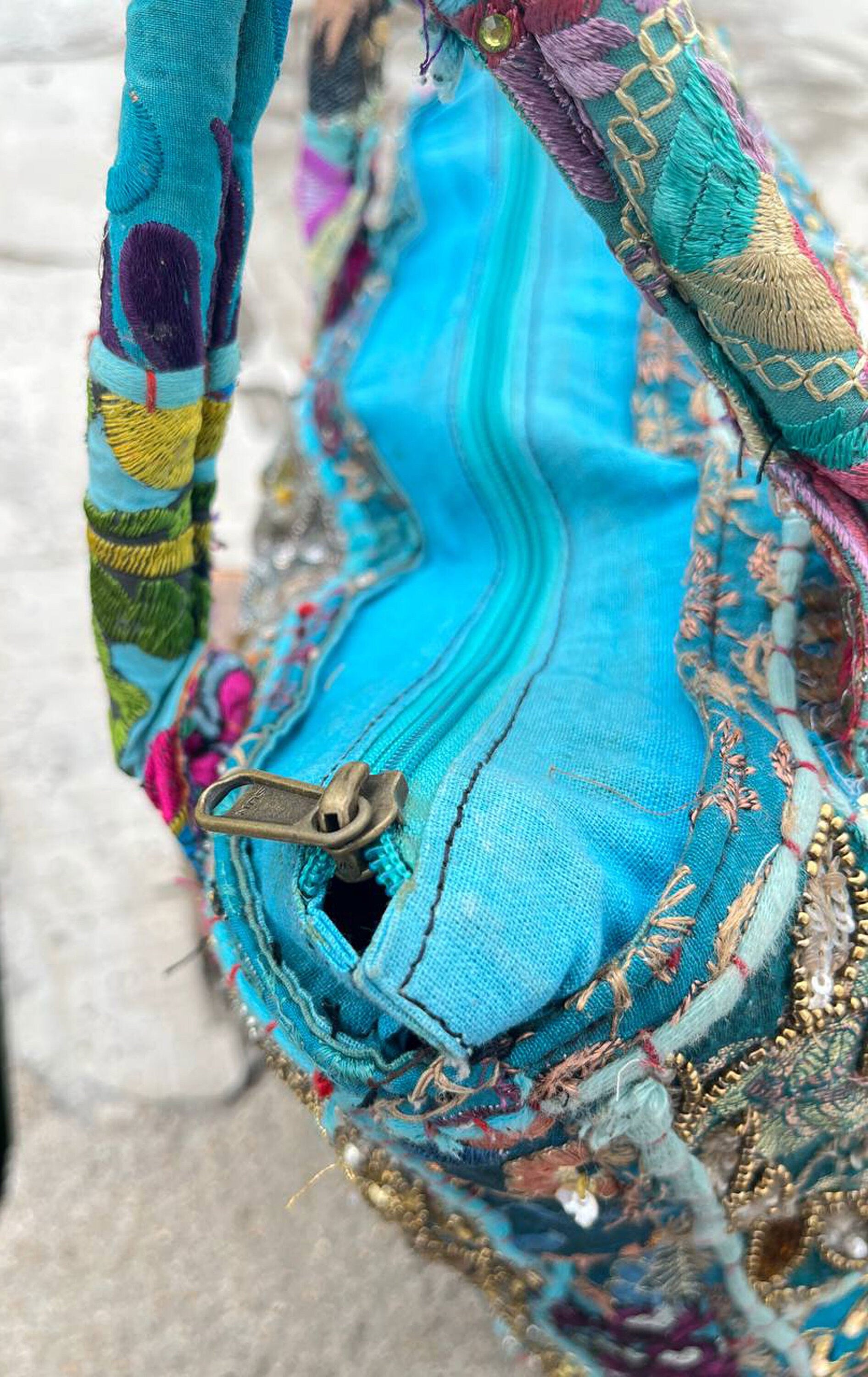 Turquoise Banjara Tote Vintage bag Handmade Embroidery Shoulder Bag