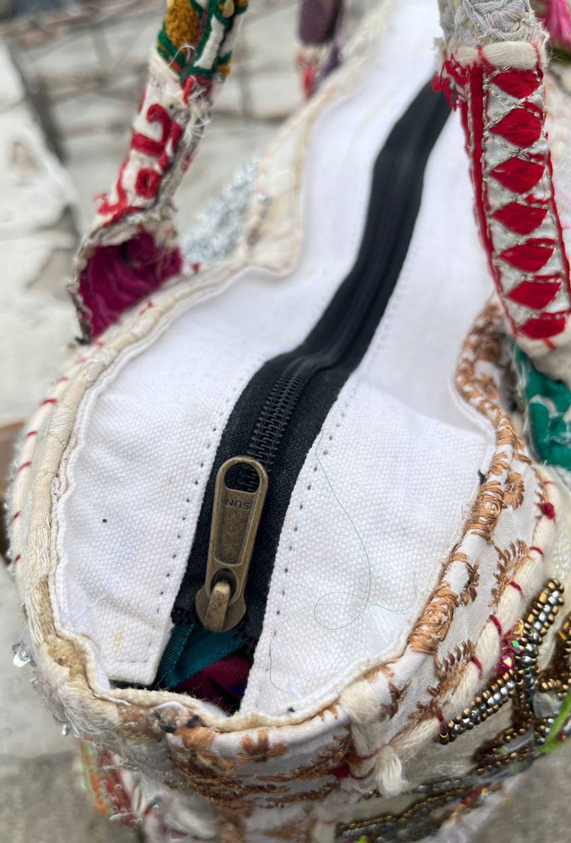White Handmade banjara embroidered hand bag women Patchwork shoulder evening ethnic bag