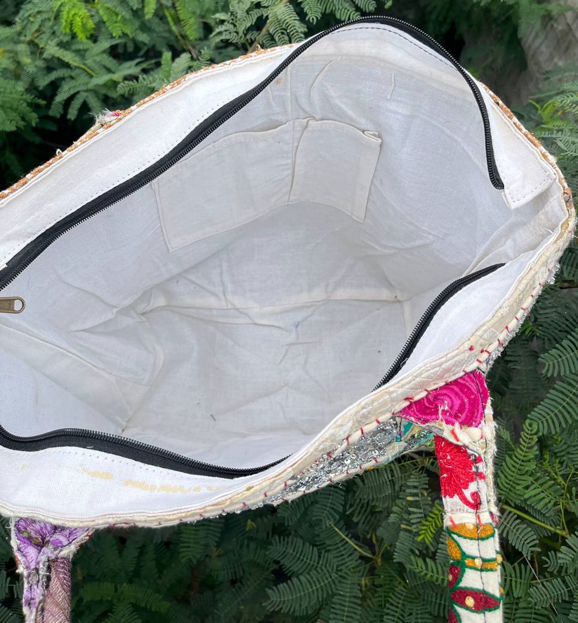 White Handmade banjara embroidered hand bag women Patchwork shoulder evening ethnic bag