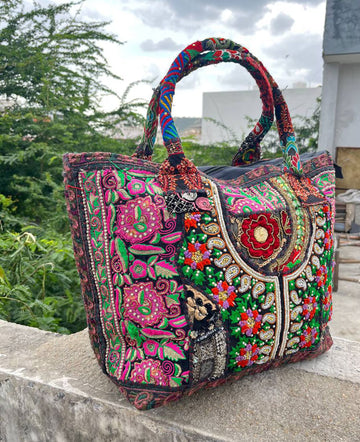 Black Indian shoulder bag Patchwork Embroidered Shopping Bag