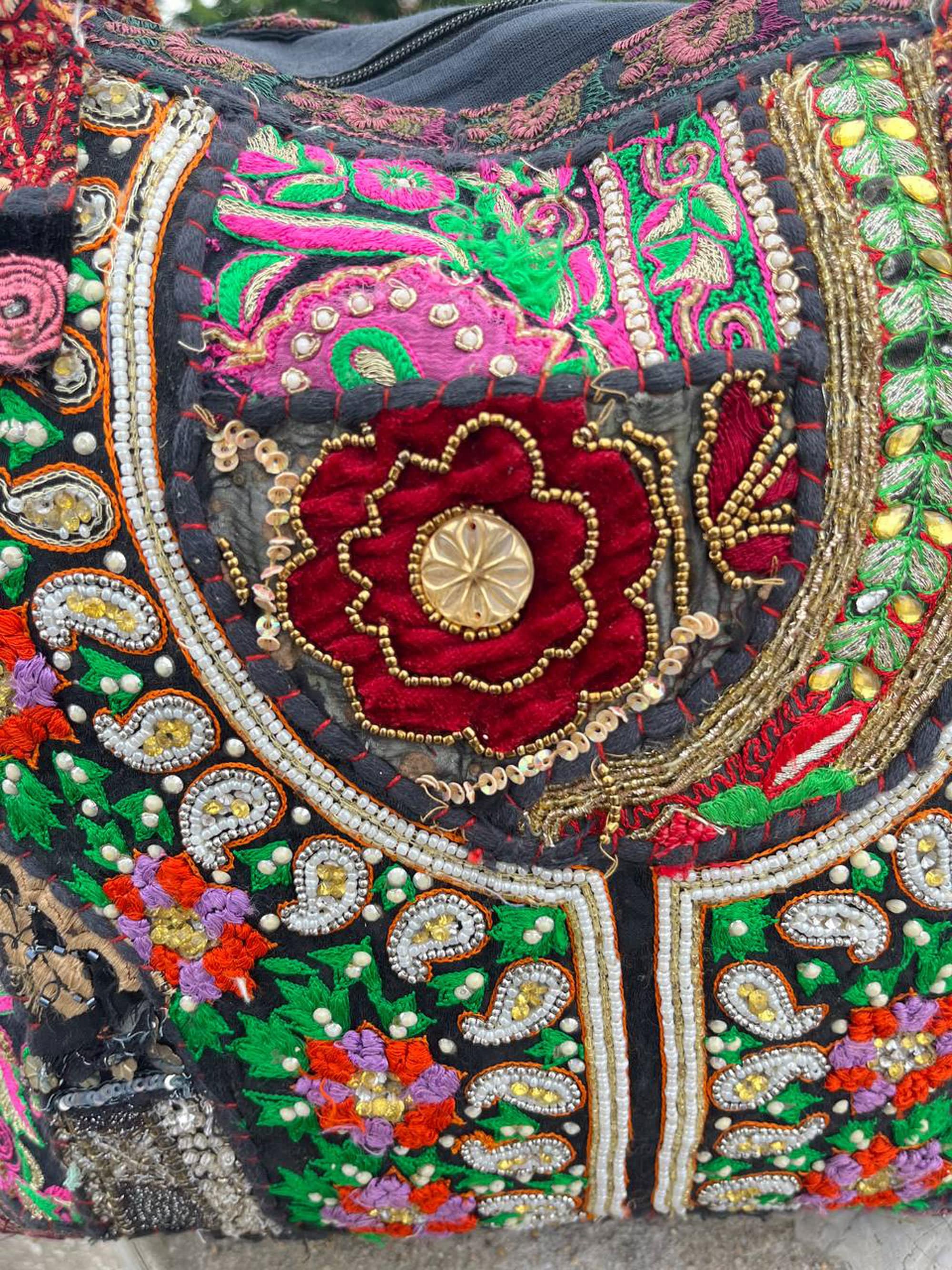 Black Indian shoulder bag Patchwork Embroidered Shopping Bag