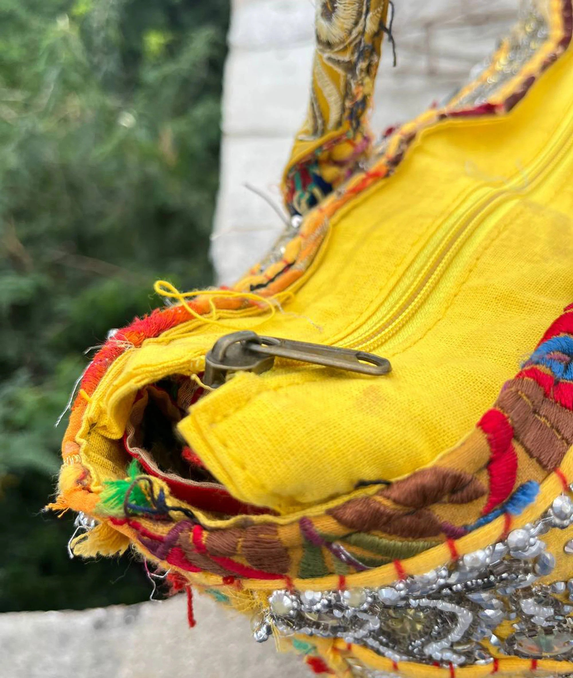 Yellow Patchwork Bag Women Handmade Embroidered Tote Bag