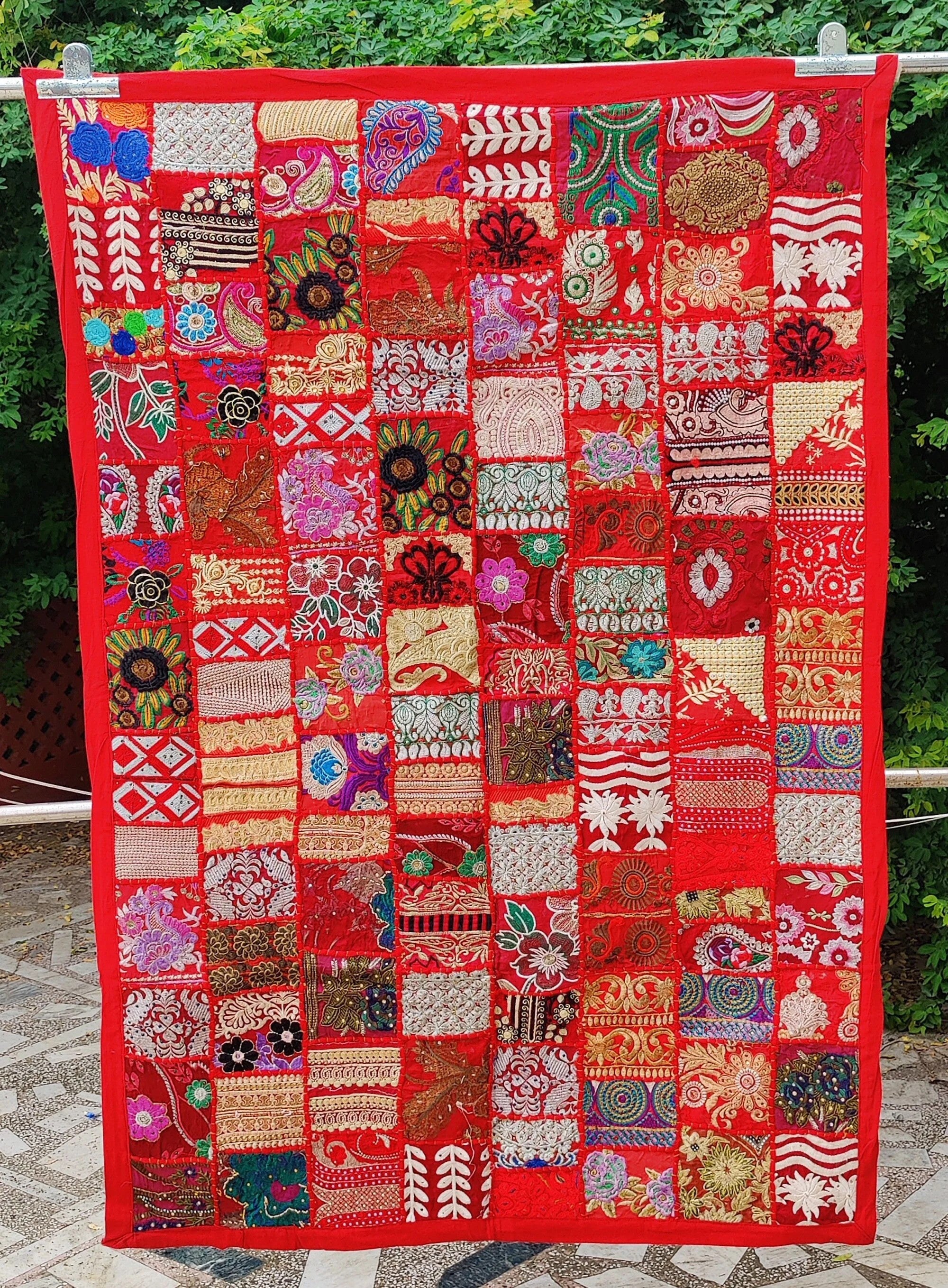 Sari Patchwork Wall Hanging Indian Vintage Bohemian Wall Tapestry Art