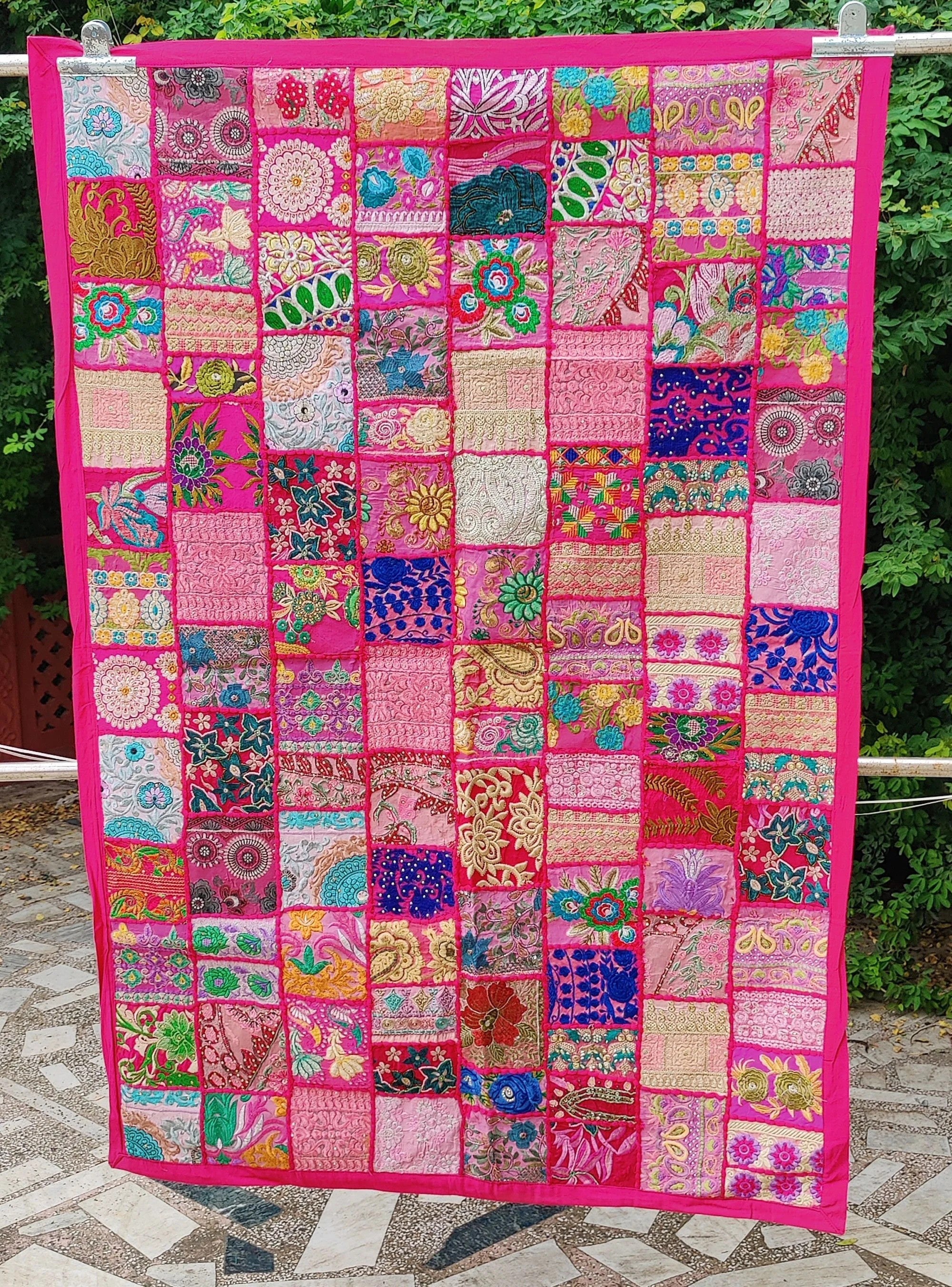 Bohemian Hand Embroidered Patchwork Wall Hanging One Of Kind Patchwork Wall Piece