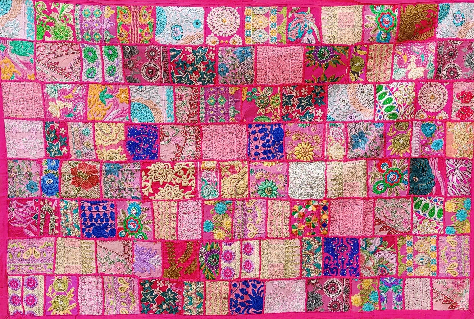 Bohemian Hand Embroidered Patchwork Wall Hanging One Of Kind Patchwork Wall Piece