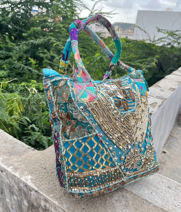 Turquoise Banjara Tote Vintage bag Handmade Embroidery Shoulder Bag
