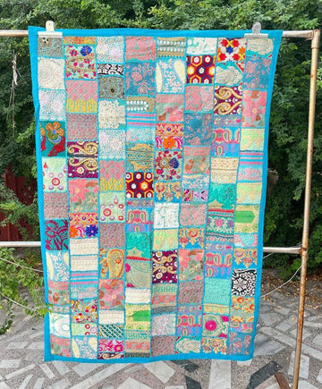 Handcrafted Vintage Tapestry Indian Wall Hanging with Recycled Sari Patchwork