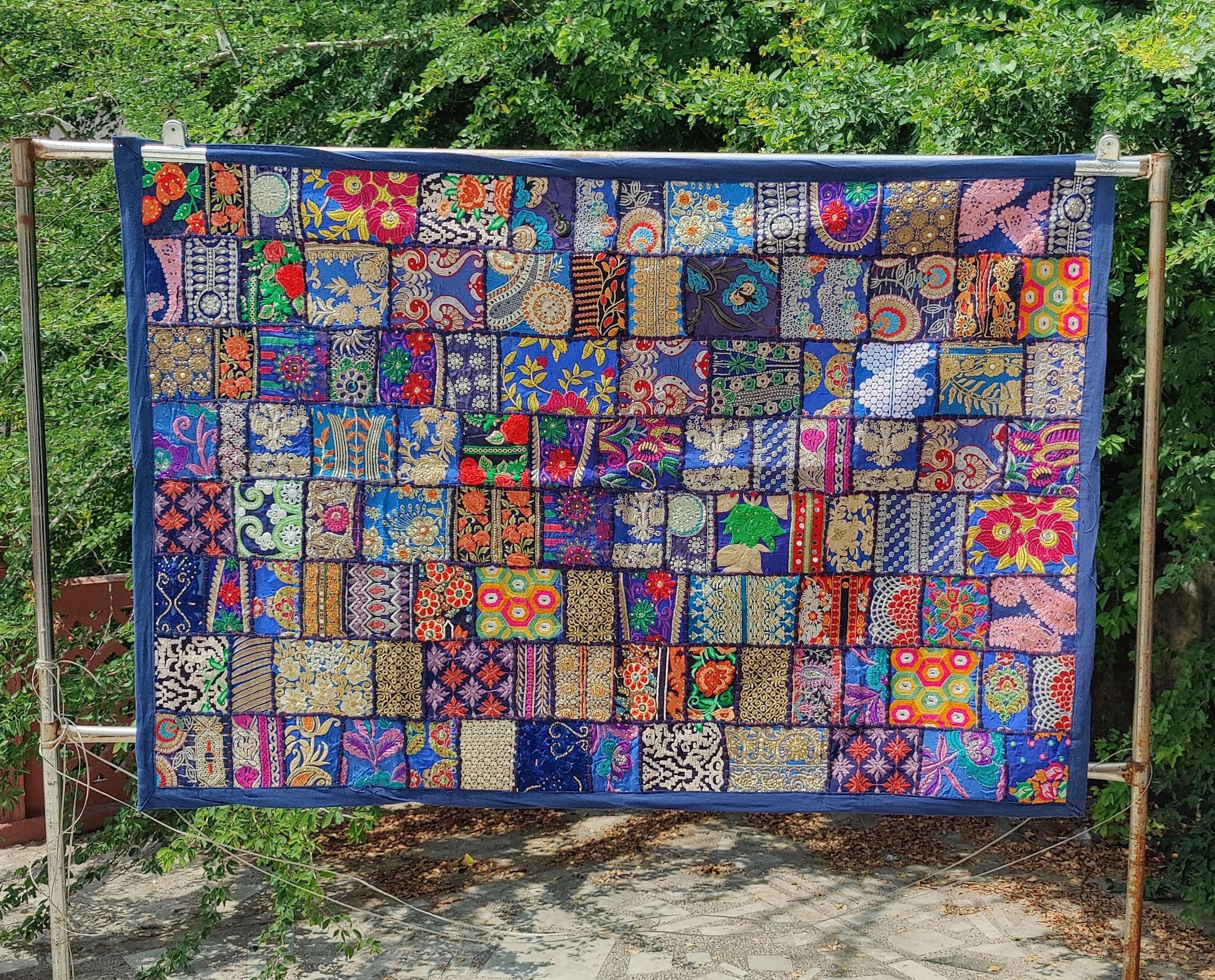 Heavy Embroidered Wall Hanging Vintage Sari Patchwork Tapestry Handmade Decorative Tapestries
