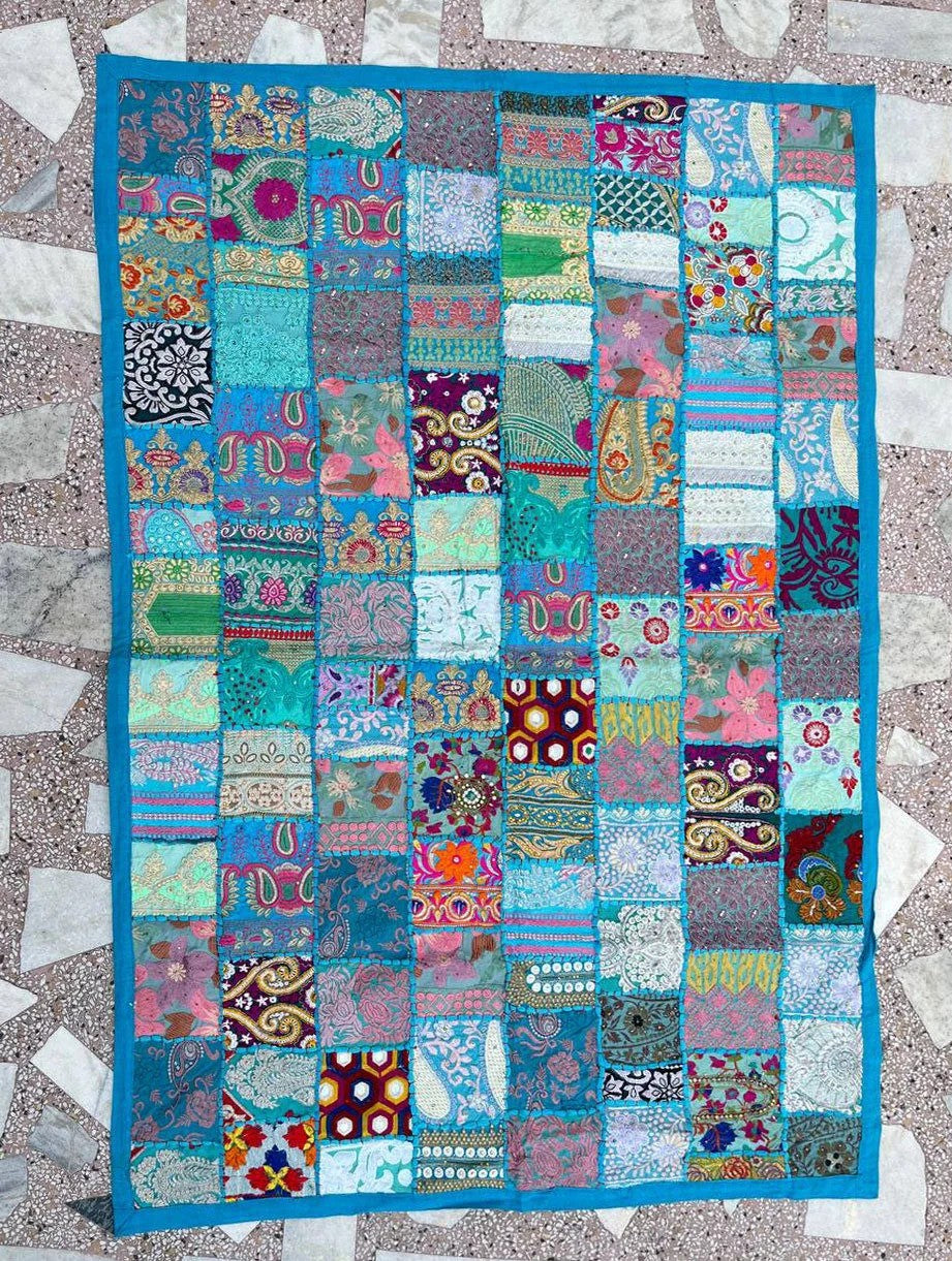 Handcrafted Vintage Tapestry Indian Wall Hanging with Recycled Sari Patchwork