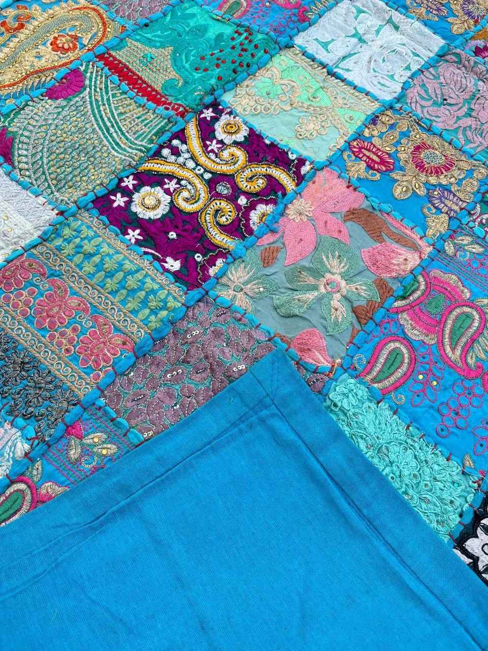 Handcrafted Vintage Tapestry Indian Wall Hanging with Recycled Sari Patchwork