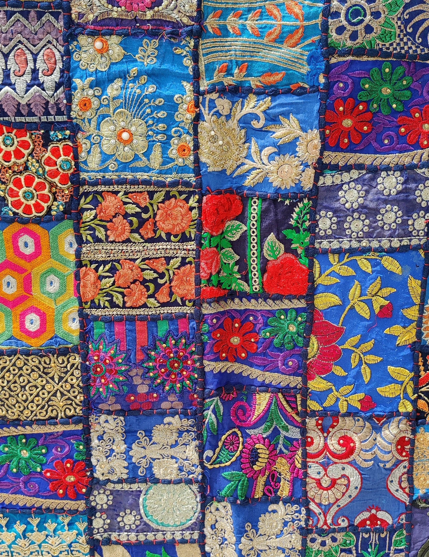 Heavy Embroidered Wall Hanging Vintage Sari Patchwork Tapestry Handmade Decorative Tapestries