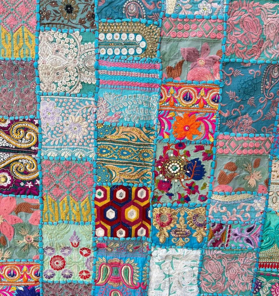Handcrafted Vintage Tapestry Indian Wall Hanging with Recycled Sari Patchwork