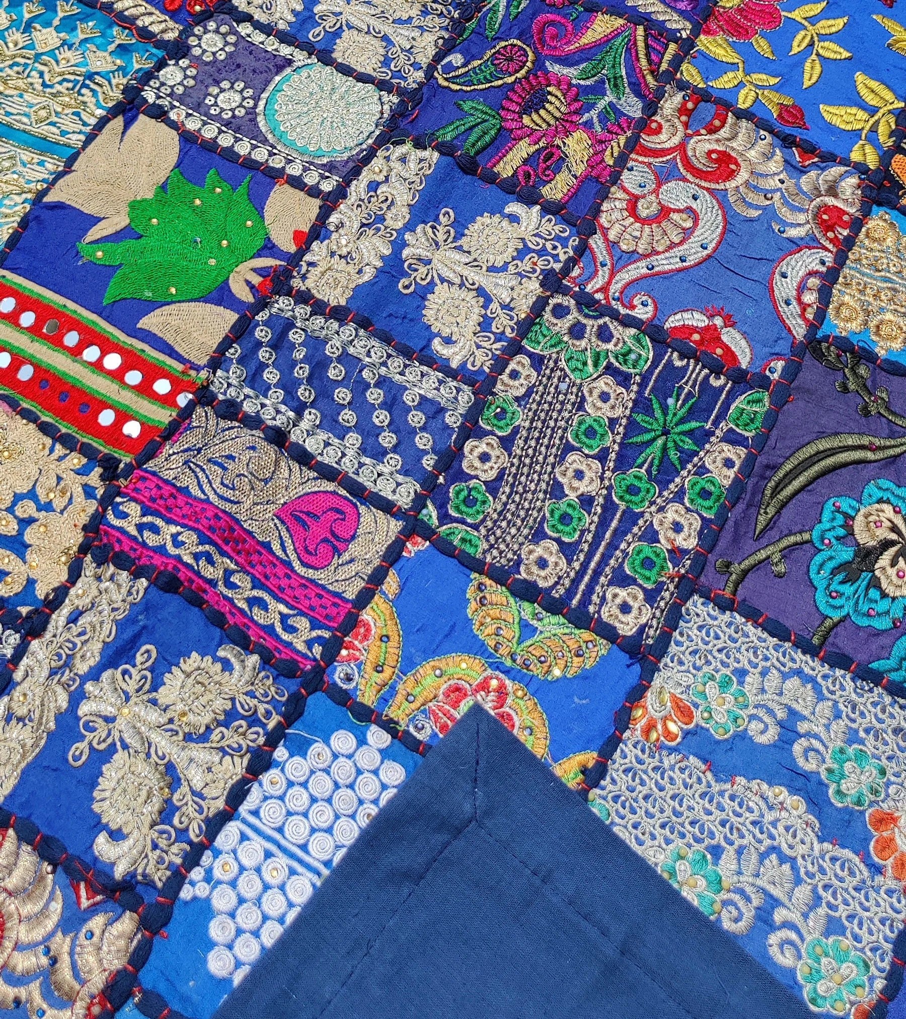 Heavy Embroidered Wall Hanging Vintage Sari Patchwork Tapestry Handmade Decorative Tapestries
