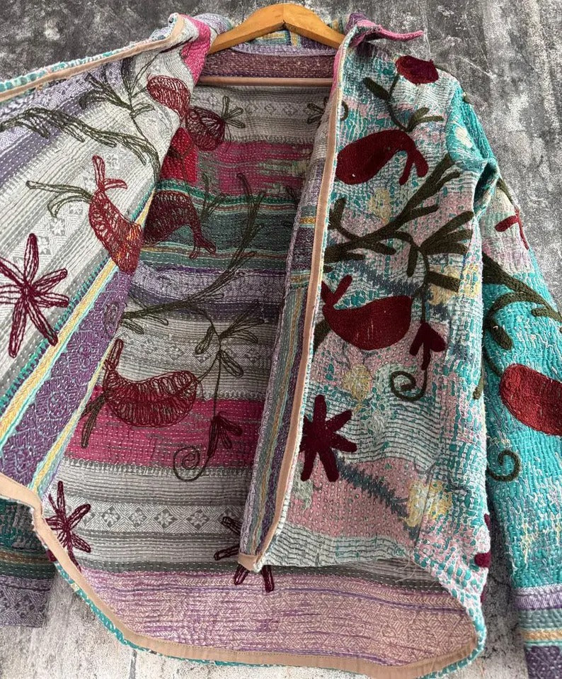 Kantha Suzani Cotton Jacket Distinctive Vintage Shirt Design