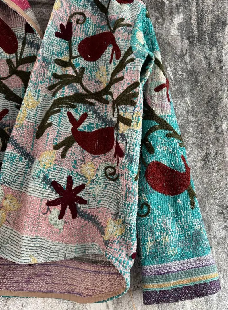 Kantha Suzani Cotton Jacket Distinctive Vintage Shirt Design