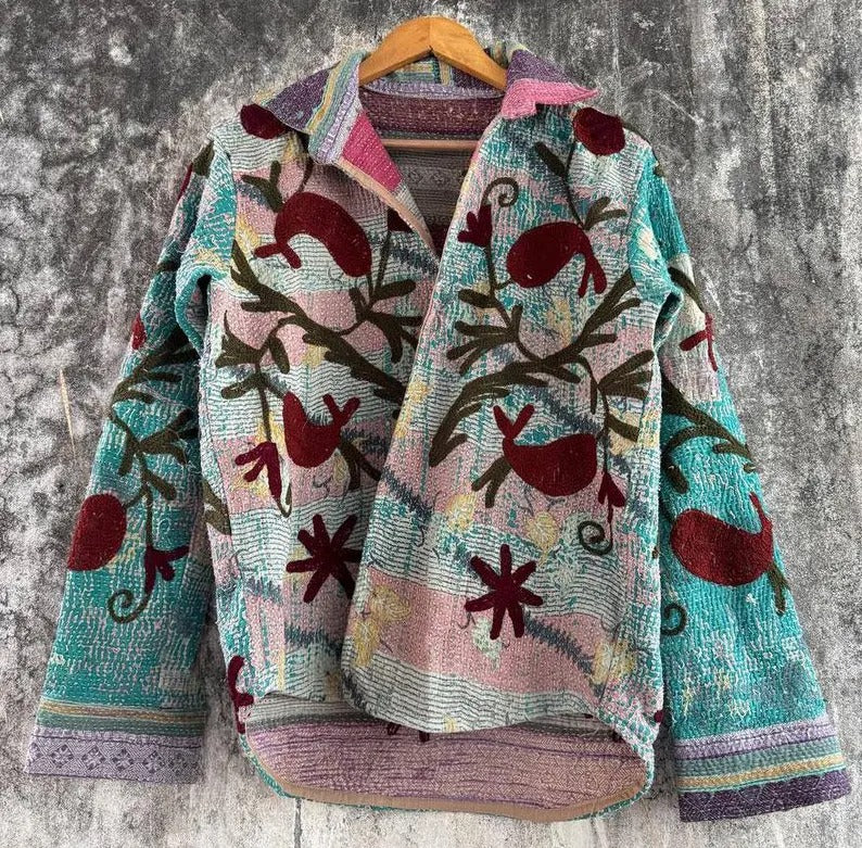 Kantha Suzani Cotton Jacket Distinctive Vintage Shirt Design