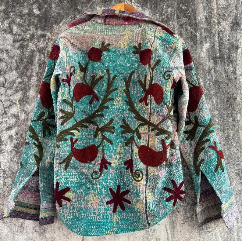 Kantha Suzani Cotton Jacket Distinctive Vintage Shirt Design