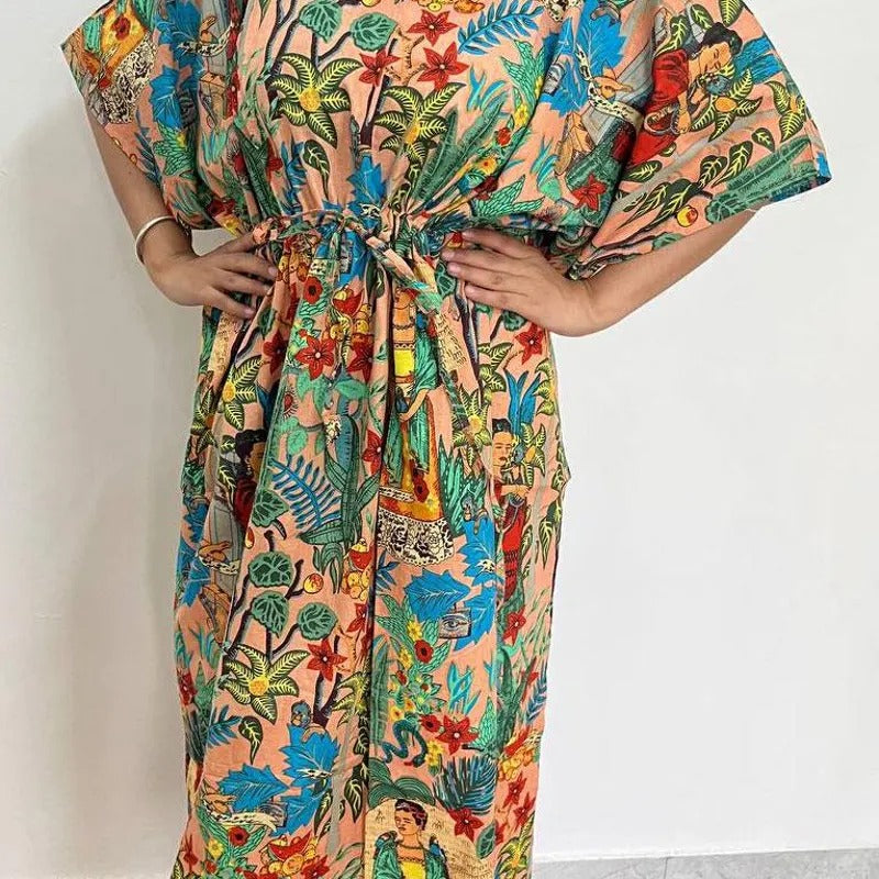 5 Pieces Cotton Printed Kaftan Dress