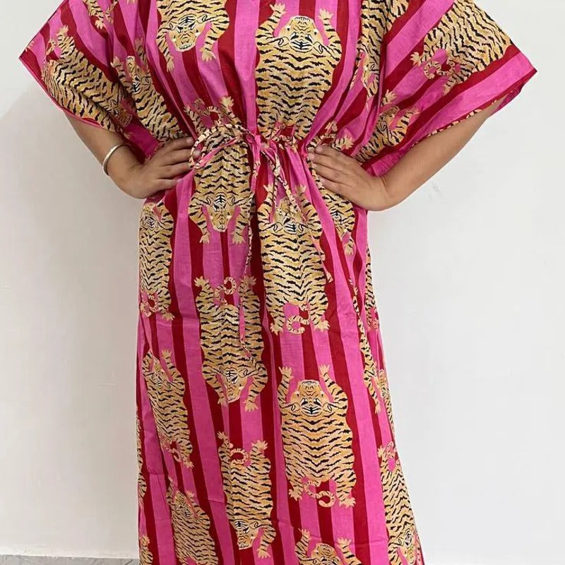 5 Pieces Cotton Printed Kaftan Dress