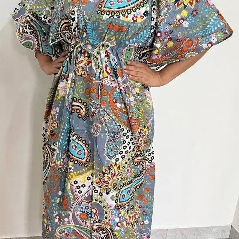 5 Pieces Cotton Printed Kaftan Dress
