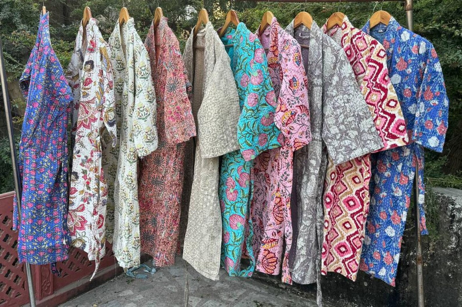 5 Pieces Cotton Kantha Block Printed Kimono Robe