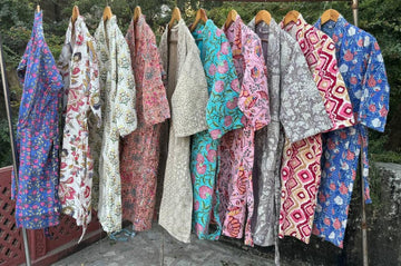5 Pieces Cotton Kantha Block Printed Kimono Robe