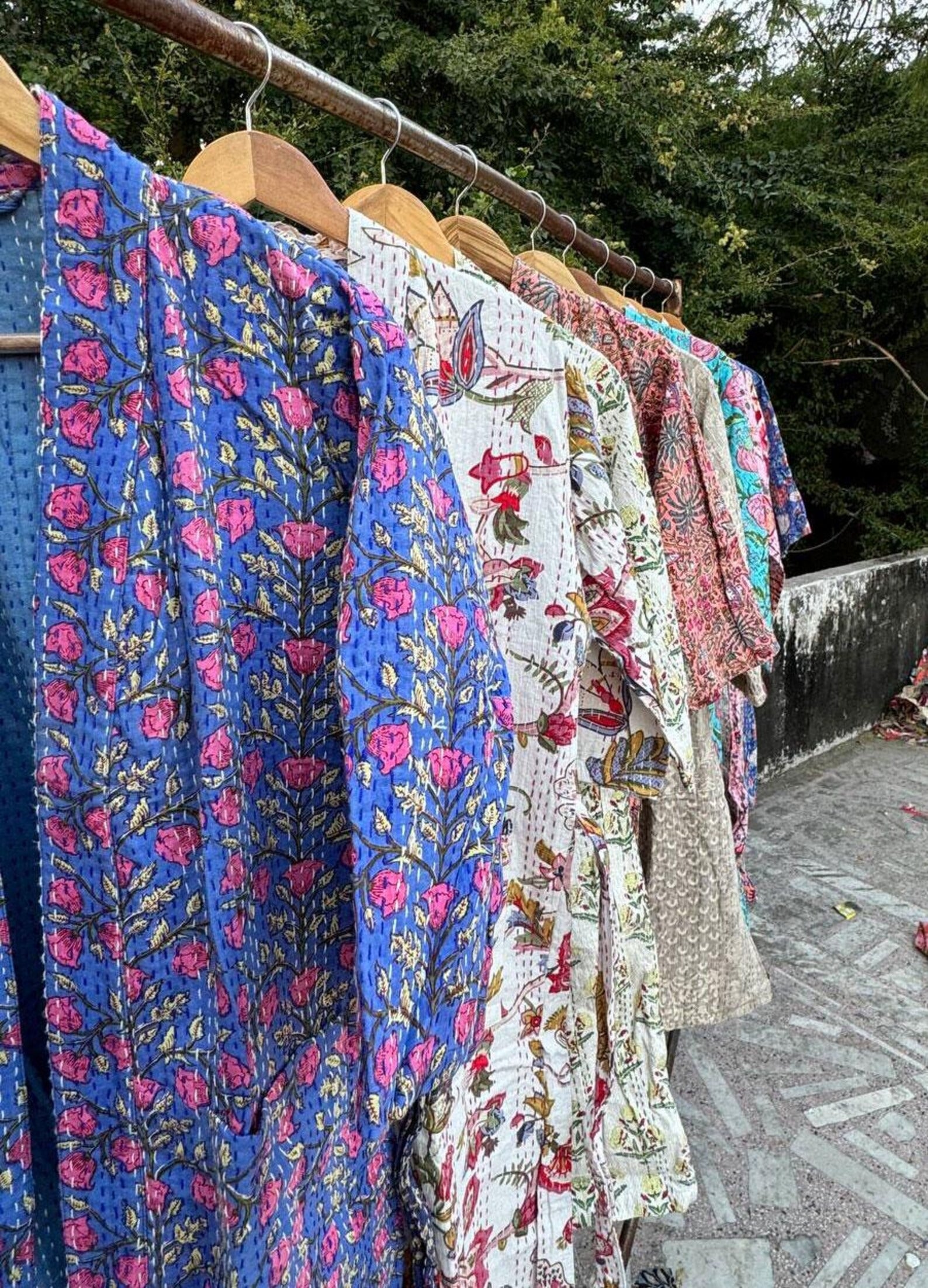5 Pieces Cotton Kantha Block Printed Kimono Robe
