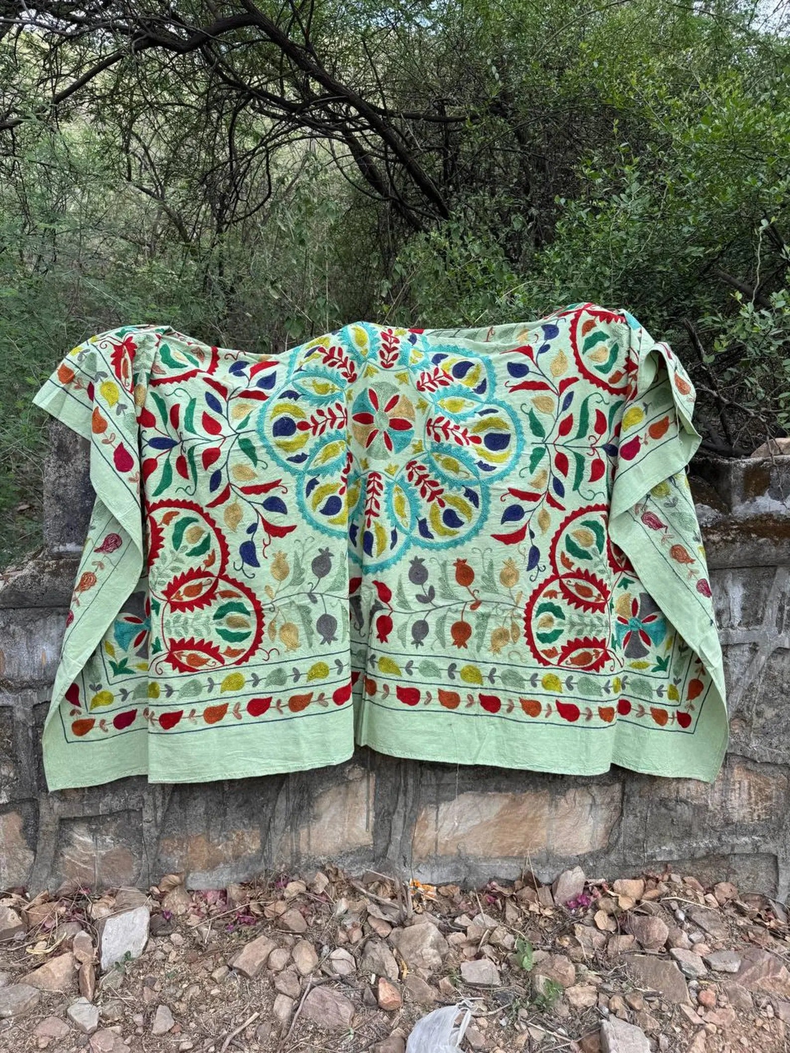 Handmade Cotton Embroidered Suzani Bed Cover