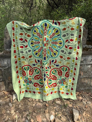 Handmade Cotton Embroidered Suzani Bed Cover