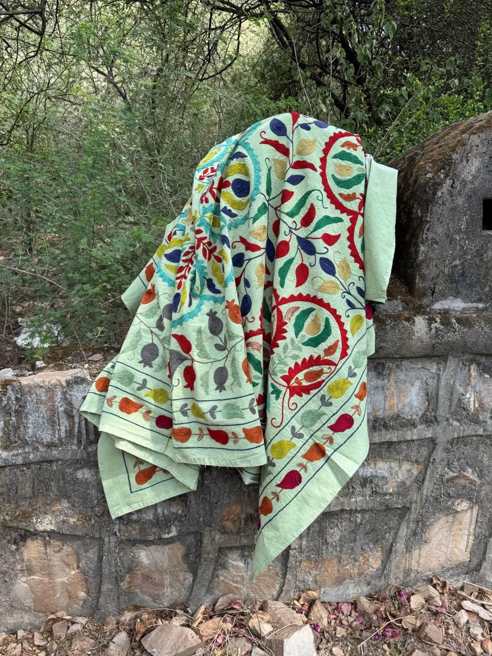 Handmade Cotton Embroidered Suzani Bed Cover